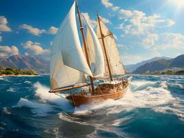 Modern yacht sailing on the sea, sailing yacht - AI generated image photo