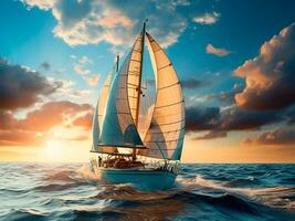 Modern yacht sailing on the sea, sailing yacht - AI generated image photo