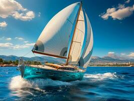 Modern yacht sailing on the sea, sailing yacht - AI generated image photo