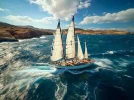 Modern yacht sailing on the sea, sailing yacht - AI generated image photo