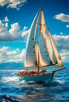 Modern yacht sailing on the sea, sailing yacht - AI generated image photo