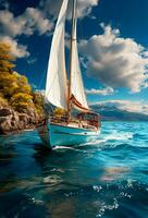 Modern yacht sailing on the sea, sailing yacht - AI generated image photo