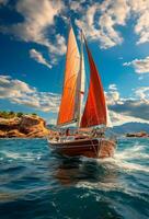 Modern yacht sailing on the sea, sailing yacht - AI generated image photo