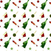 Festive seamless pattern with Christmas elements on white background. New year abstract wrapping. Flat vector illustration.