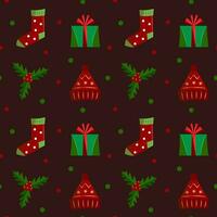 Brown New Year's Eve seamless pattern with festive elements. Christmas wrapping with cute illustrations. Flat vector illustration.