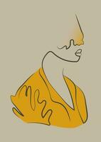 Beautiful woman with veil in dress profile line art drawing vector