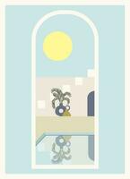 Minimalist landscape, Moroccan style simple architecture view vector