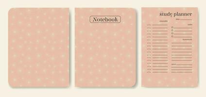 Time management sheet design set in pink color. Heavenly elements notebook cover. Blank printable goal setting sheet. vector