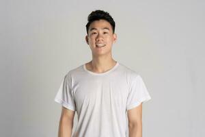 Portrait of Asian man posing on white background photo