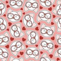 Kawaii cat and heart pattern vector