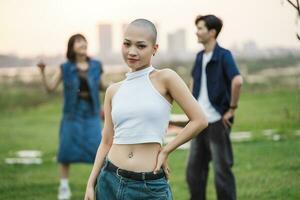 Image of a group of young Asian people laughing happily together photo