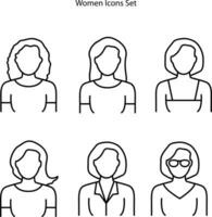 Female Face Various Types Signs Thin Line Icon Set Include of Avatar User, Portrait or Person Head. Vector illustration of Icons