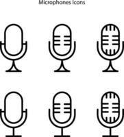 Microphone vector icon set isolated on white background. podcast icon vector. Voice vector icon, Record. Microphone, recording Studio Symbol. Retro microphone icon