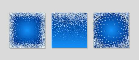 Snow frame set on blue background. Winter decoration text template. Blue background with snowflakes. For social networks, postcards and greetings. Vector illustration