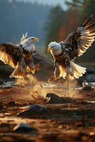 Two White tailed Eagle, eagle flying on iceland and ready to fish hunting Generative AI photo