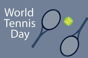 World Tennis Day. Tennis rackets with a tennis ball on dark blue background. Vector template for banner, poster, flyer, postcard, et