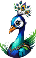 pavo real pájaro dibujos animados logo mascota ai generativo png