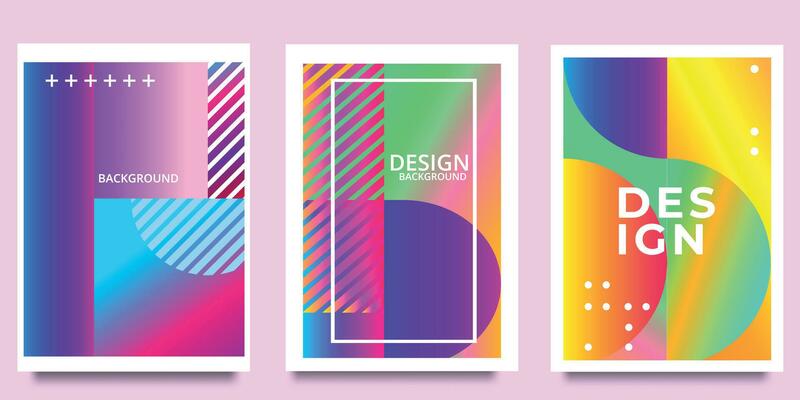Geometric pattern background, vector minimal geometry poster with circle, triangle and square lines art design. Colored pattern background, posters set