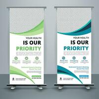 Medical Roll up banner stand template design With Set of templates. vector