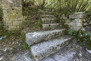 Image of an old, overgrown stone external staircase in a medieval ruin photo