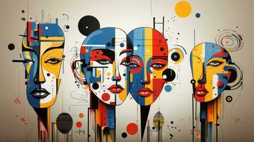 Abstract portrait of a woman with different facial expressions. Vector illustration. photo