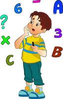 Boy Solving a Math Problem, illustration vector