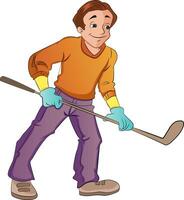 hombre jugando hockey, ilustración vector