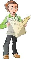joven hombre leyendo un periódico, ilustración vector