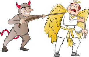 Tug-of-War Between a Devil and an Angel, illustration vector