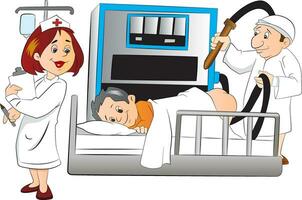 Doctor and Nurse Attending to a Patient, illustration vector