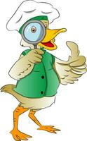 Duck Looking Through a Magnifying Glass, illustration vector