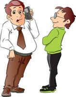 Two Men, One Using a Cellphone, illustration vector