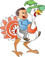 Boy Riding a Turkey, illustration vector