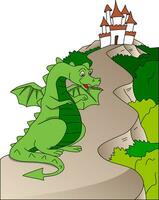 Vector of flying dragon and castle.