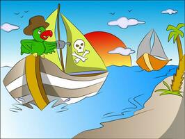 Vector of parrot on pirate's boat.