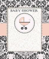 Vintage baby shower invitation card with ornate elegant abstract floral design vector