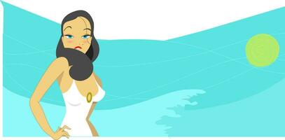 Hot brunette woman in white swimsuit vector