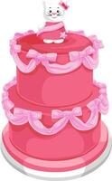 Vector of tiered cake with cat on top.
