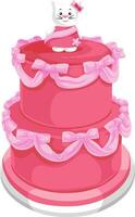 Vector of tiered cake with cat on top.