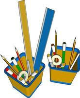 Pen holder, illustration, vector on white background.