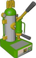 Simple vector illustration on white background of a green and yellow cappuccino maker