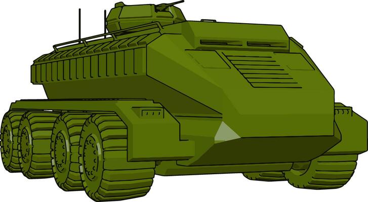 3D vector illustration on white background of a green armoured military vehicle