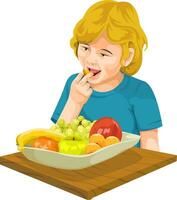 Vector of girl eating fresh fruit.