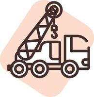 Construction crane truck, icon, vector on white background.