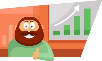 Bearded man with growth chart, illustration, vector on a white background.