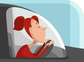 Driving girl, illustration, vector on a white background.
