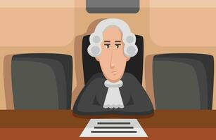 Judge in courtroom, illustration, vector on a white background.