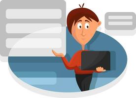 Man giving presentation, illustration, vector on a white background.
