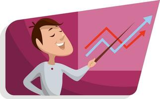 Man showing statistics, illustration, vector on a white background.