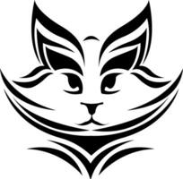 Furry cat head tattoo, tattoo illustration, vector on a white background.